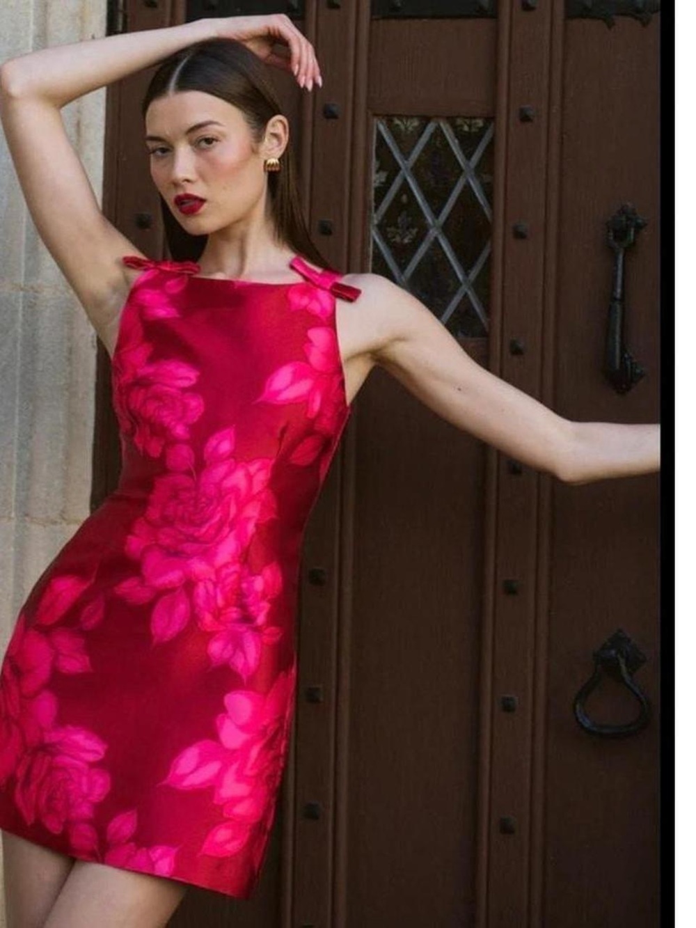 Hutch Fuchsia Floral Satin Mini Dress with Shoulder Ties NWOT